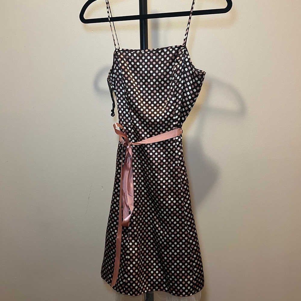 Jodi Kristopher Brown Polka Dot Dress with Pink Belt